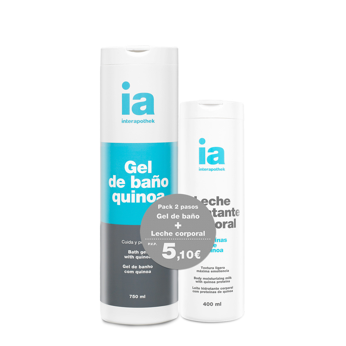 Imagen de Interapothek Pack gel quinoa 750ml + Leche corporal quinoa 400ml